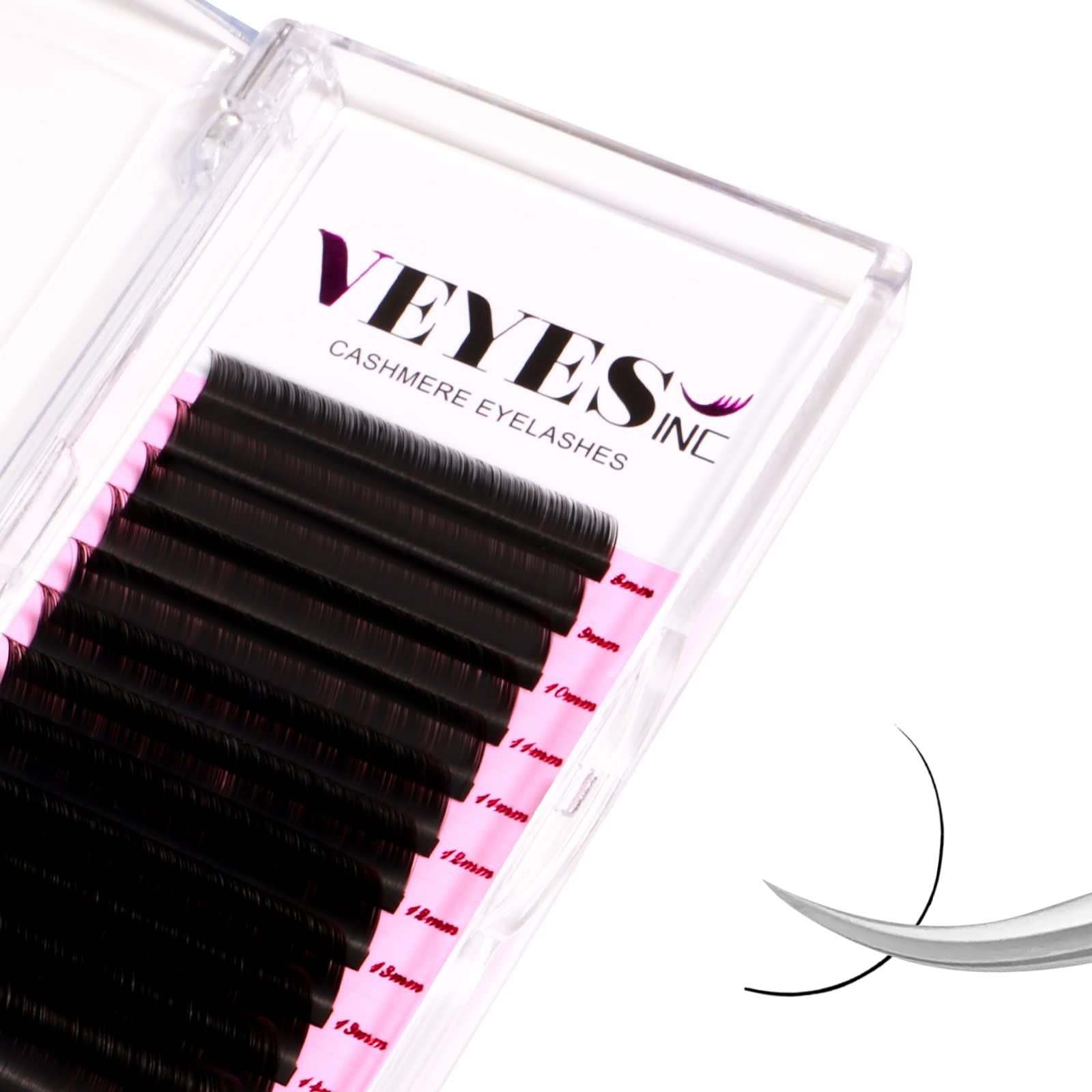 VEYES INC Cashmere Volume Lash Extensions C CC D DD LD L B J M Curl 0.03-0.20 thickness, Super Matte Black Individual Eyelashes 