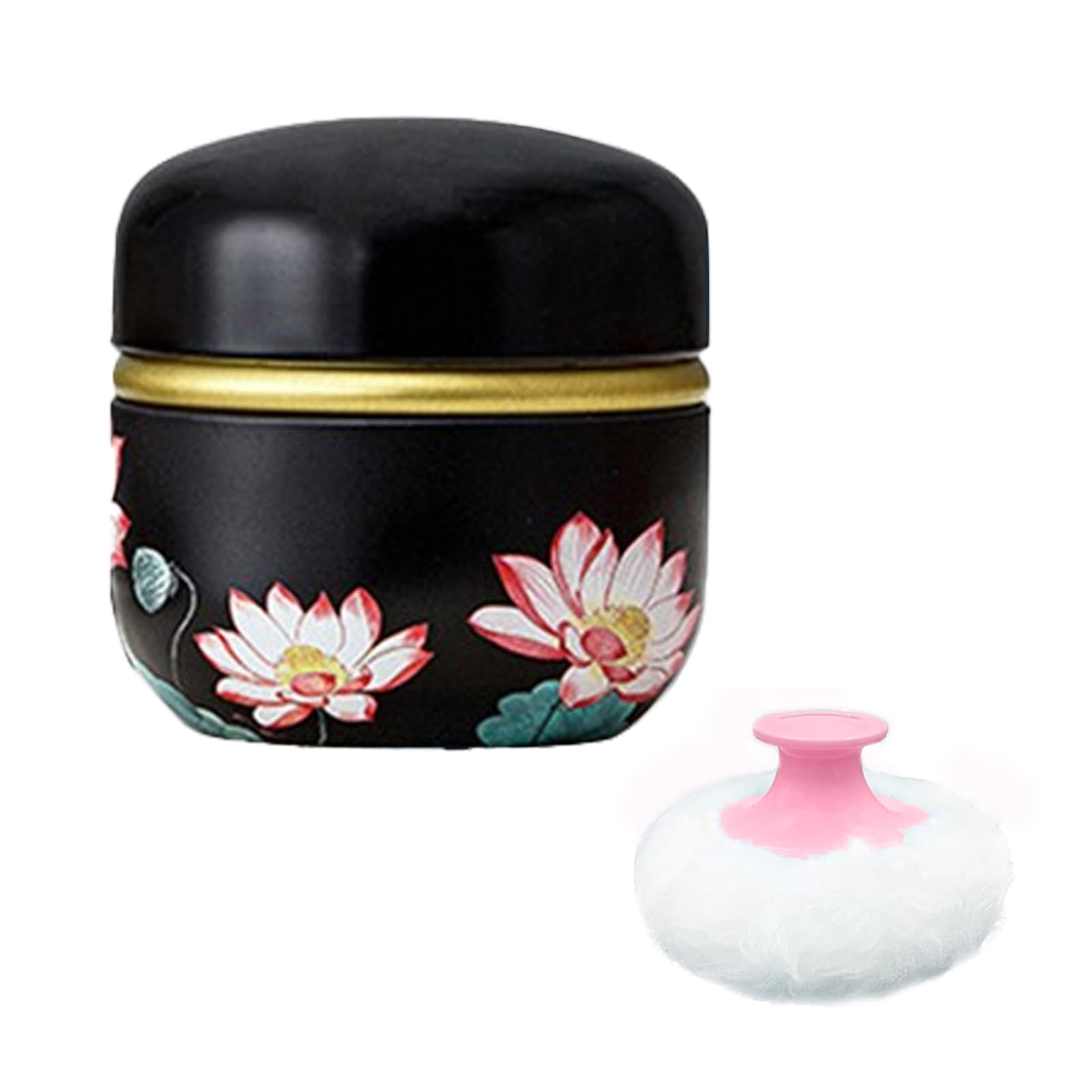 Qopoto Body Powder Puff And Container For Dusting Powder, Women Powder Puff And Powder Case For Bath And Travel (Lotus)