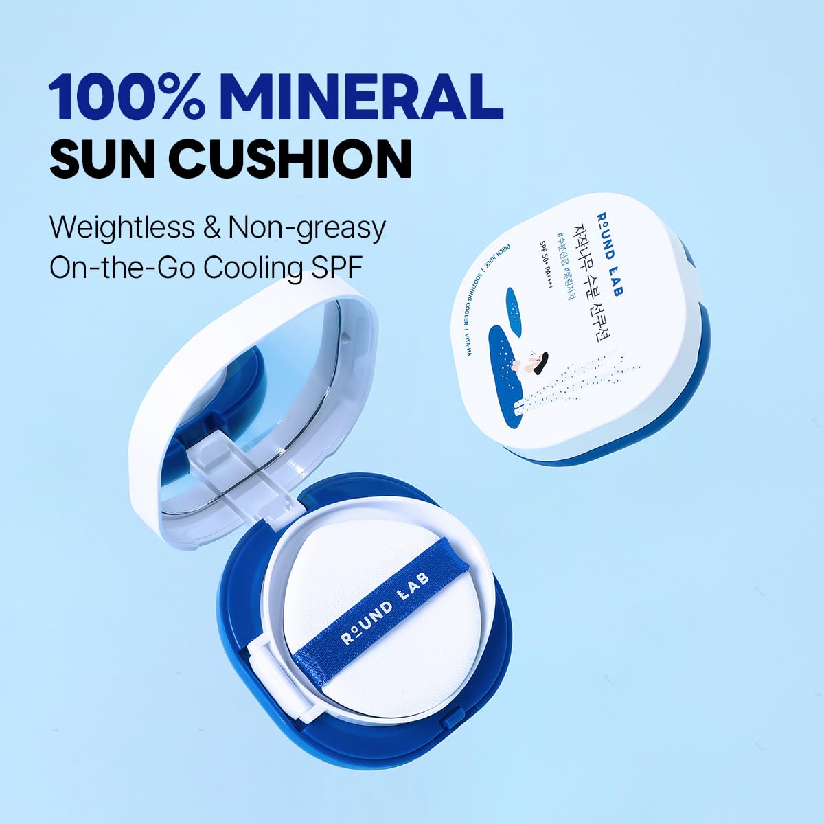 Round Lab Birch Juice Moisturizing UV Lock Sun Cushion, SPF50+ Broad Spectrum, 0.52 oz | Mineral Sunscreen for Sensitive Skin, C