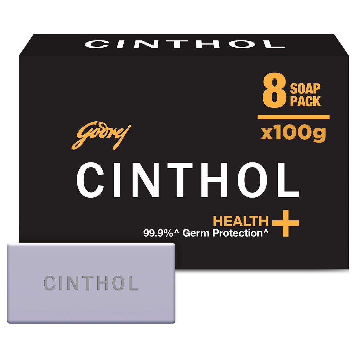 Cinthol Health+ Bath Soap - 100G (Pack Of 8) | 99.9% Germ Protection & Insta Deo Fragrance