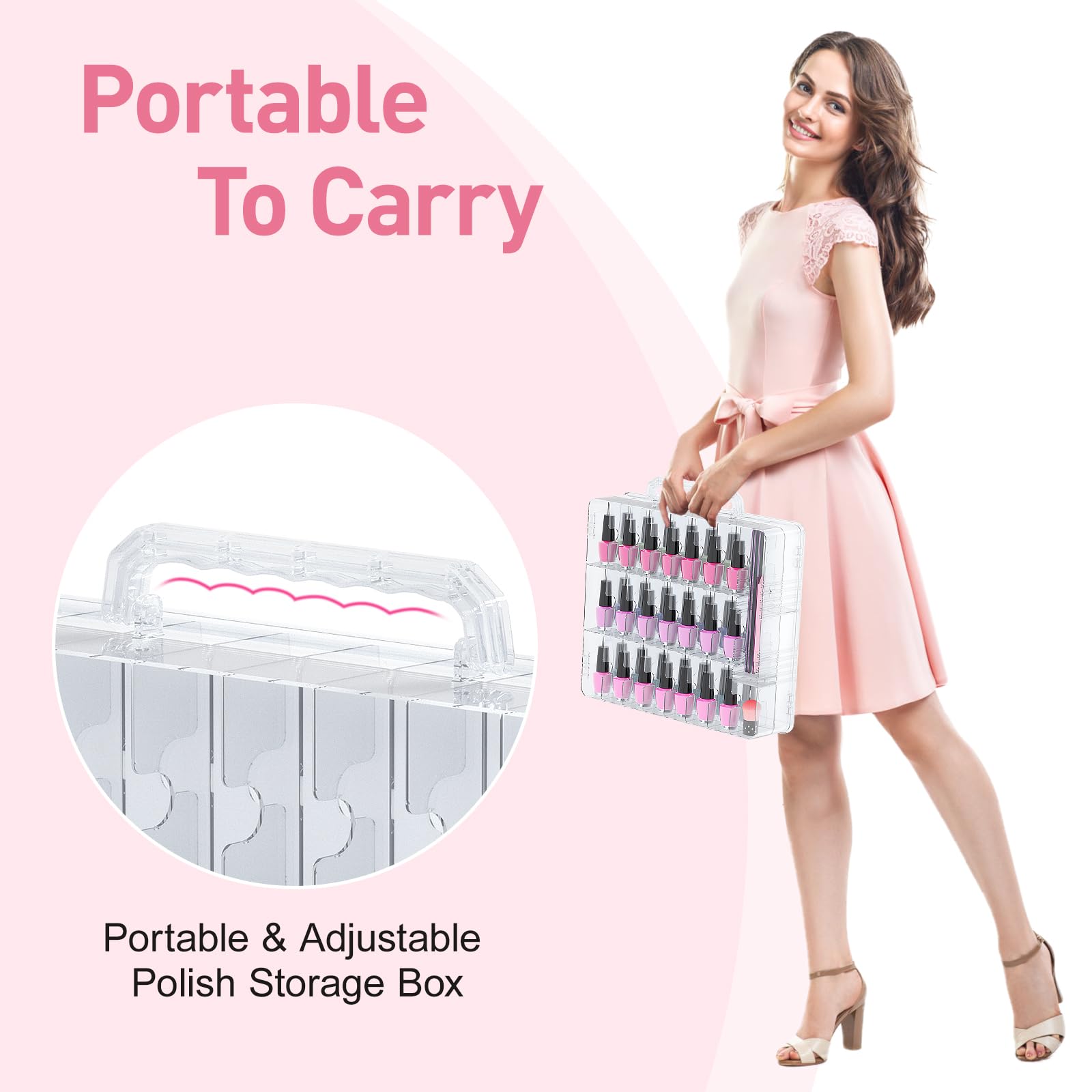 Beloving Nail Polish Organizer, 48 Bottles Transparent Nail Polish Holder With Adjustable Divider, Gel Nail Polish Storage Doubl
