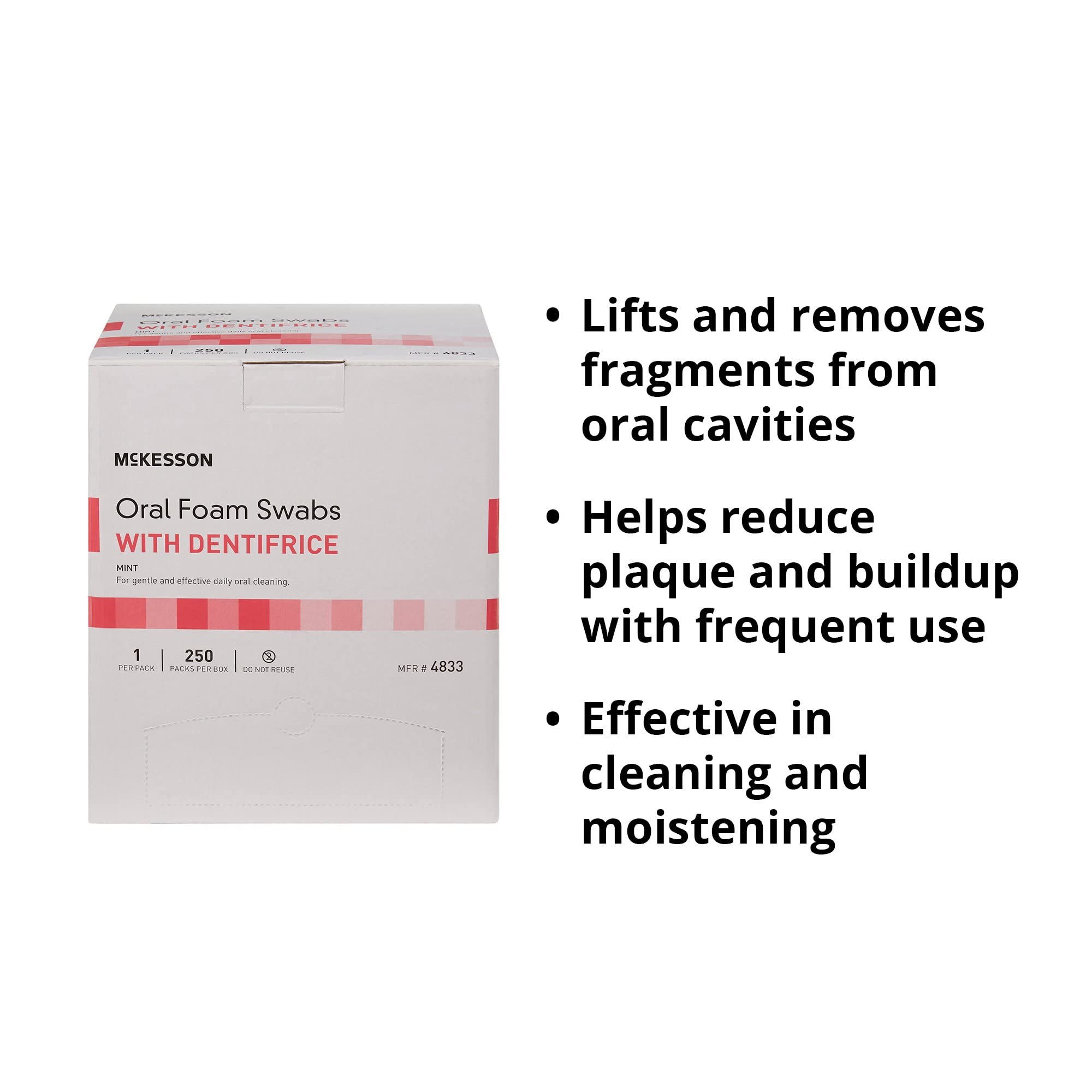McKesson Oral Foam Swabs with Dentifrice, Gentle and Daily Oral Cleaning, Mint, 250 Count, 1 Pack