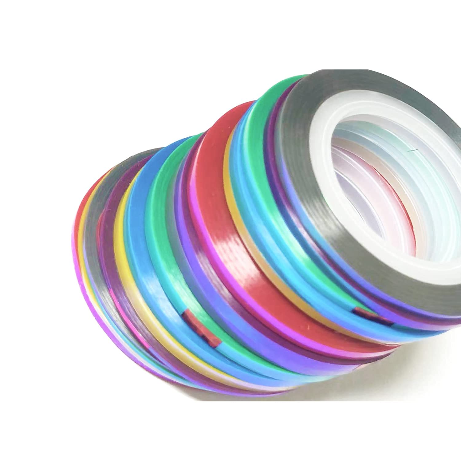 Candy Color Nail Art Striping Tape Lines,21 Rolls Laser Mermaid Nail Stripe,Self-Adhesive Nail Stickers,Purple Blue Nail Decals