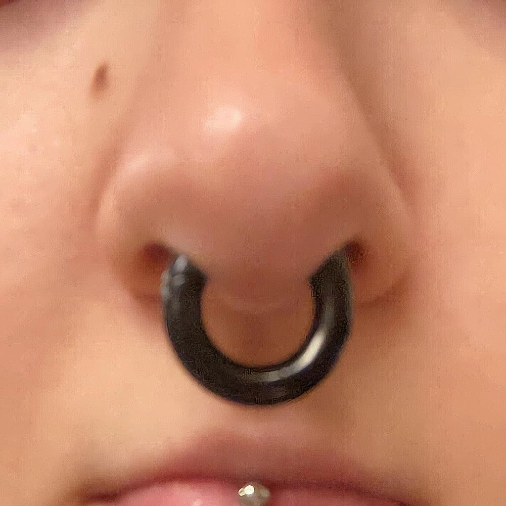 NewkeepsR 6G  12mm Black Large Gauge Prince Albert 316L Surgical Steel Septum Hinged Clicker Segment Orbital Conch Rings