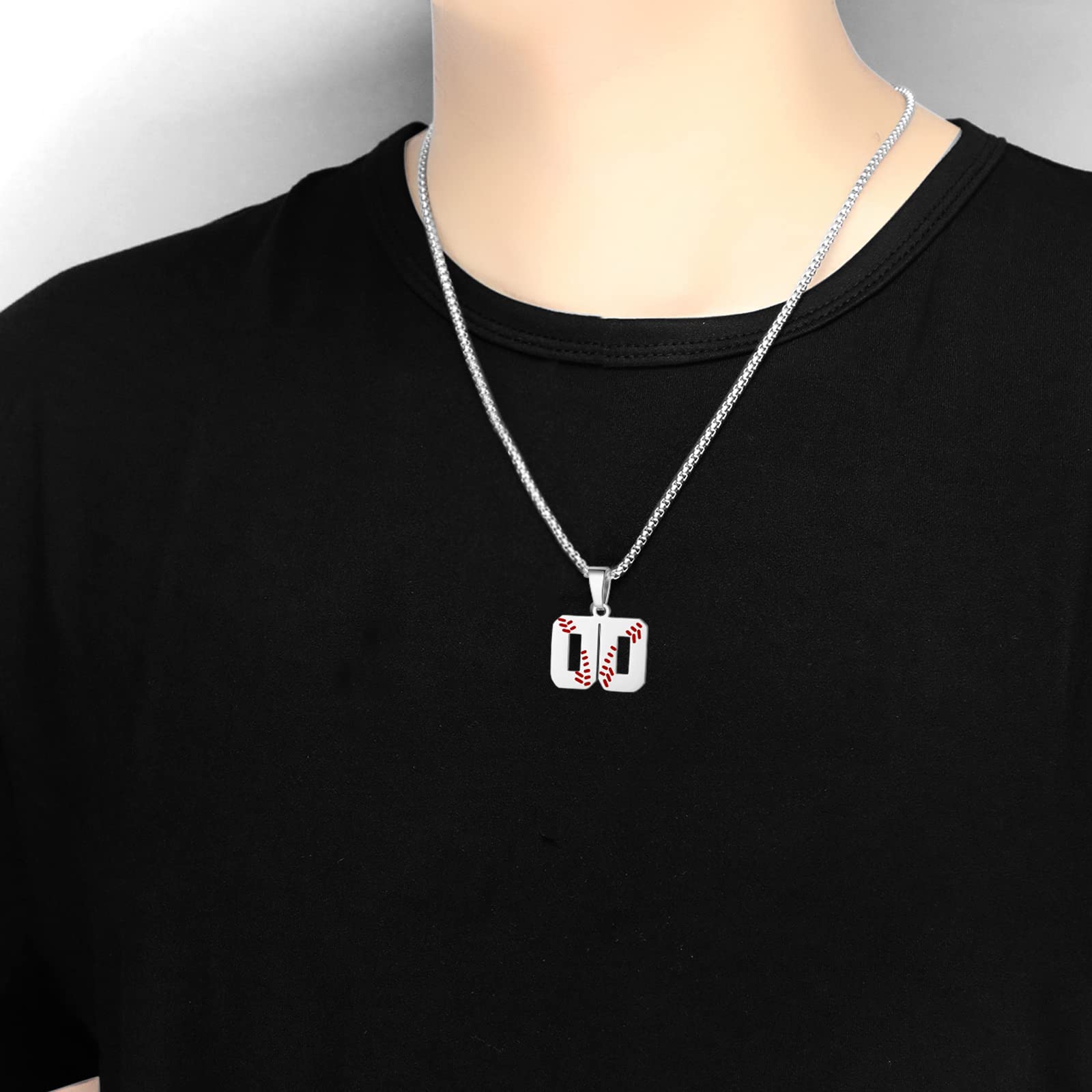 AIAINAGI Baseball Number Necklace for Men 00-99 Athletes Jersey Number Necklace Stainless Steel Silver Chain Baseball Charm Pend