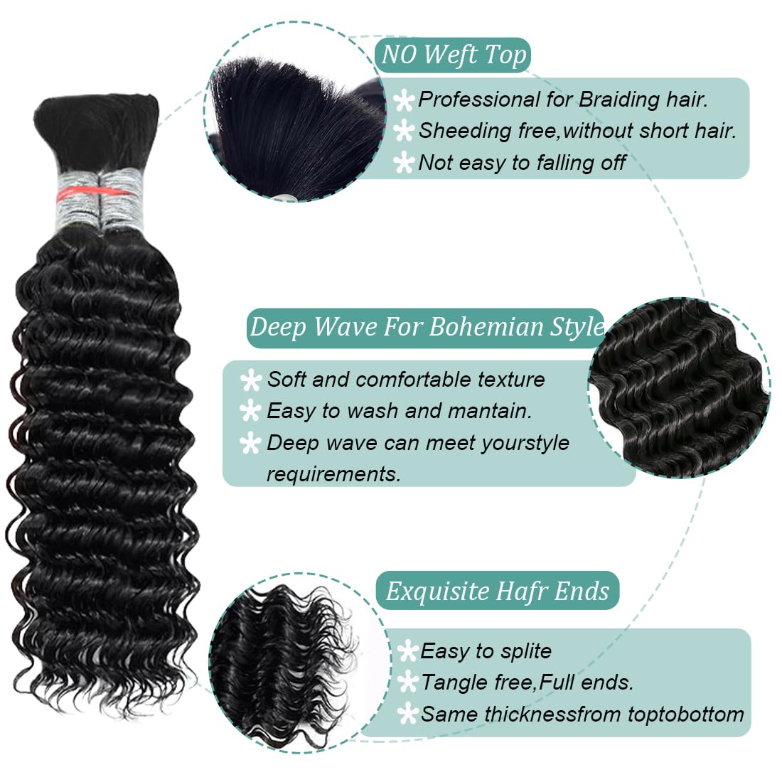 Deep Wave Bulk Human Hair For Braiding No Weft Unprocessed Brazilian Virgin Human Hair Extensions Wet And Wavy Micro Braiding Ha