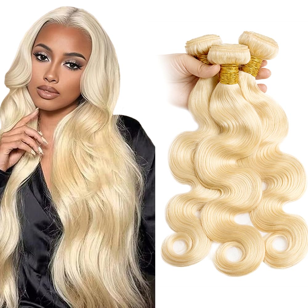 30 32 34 inch Blonde Bundles Human Hair 613 Body Wave Bundles 150g Double Weft Soft Real 613 Blonde 3 Bundle Human Hair Extensio