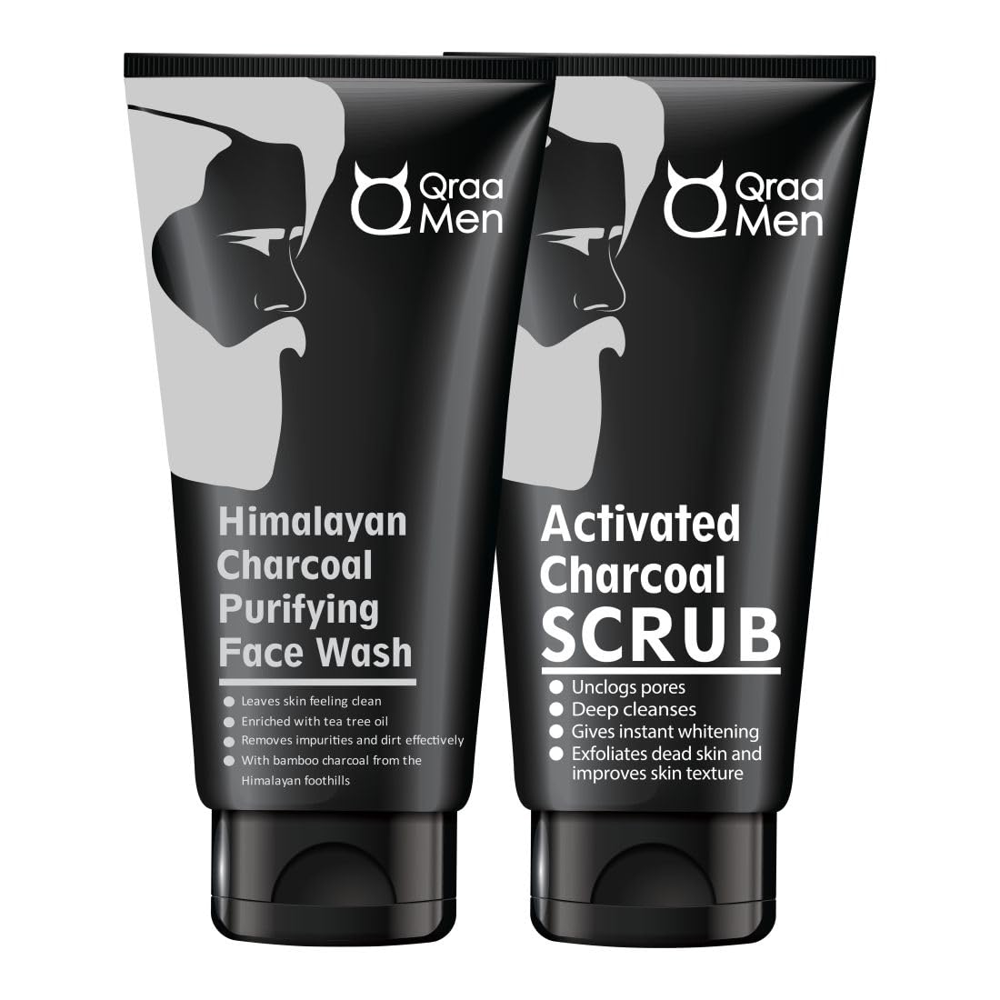 Qraa Men Activated Bamboo Charcoal Scrub With Essential Oils, 100G For Deep Cleansing And Qraa Men Himalayan Activated Bamboo Ch