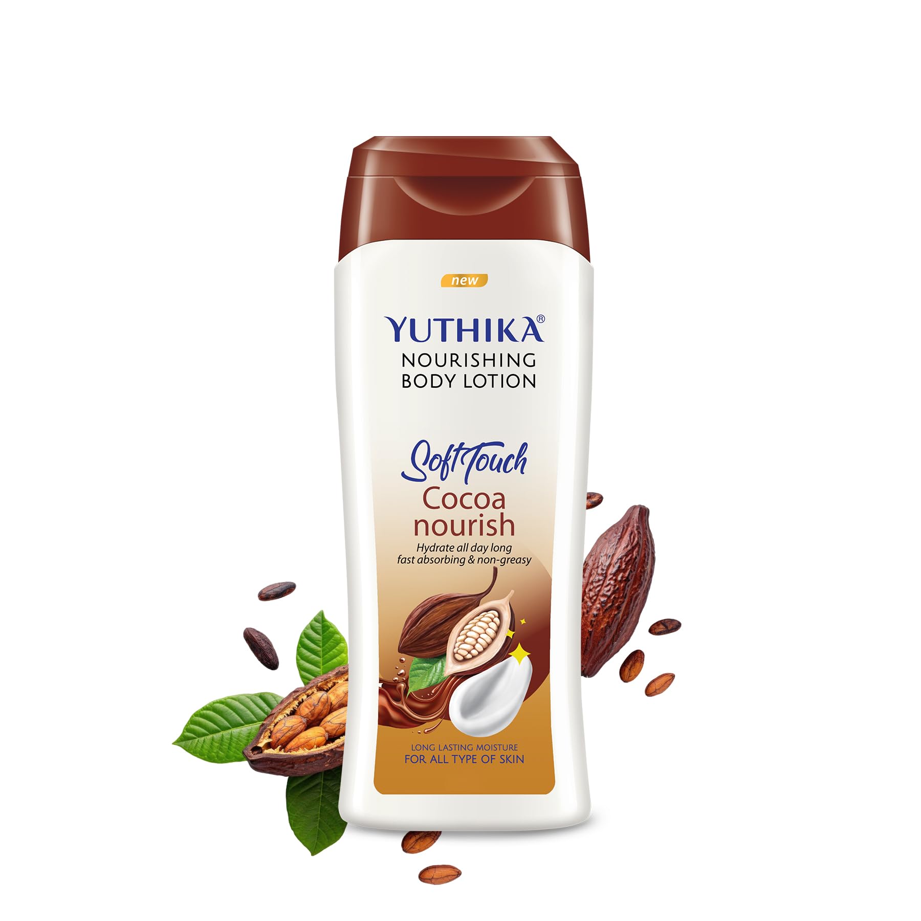 Yuthika Soft Touch Cocoa Body Lotion for Women & Men, Hydrating, Non-Greasy, Moisturizer for Soft, Smooth Skin, Suitable for Dry