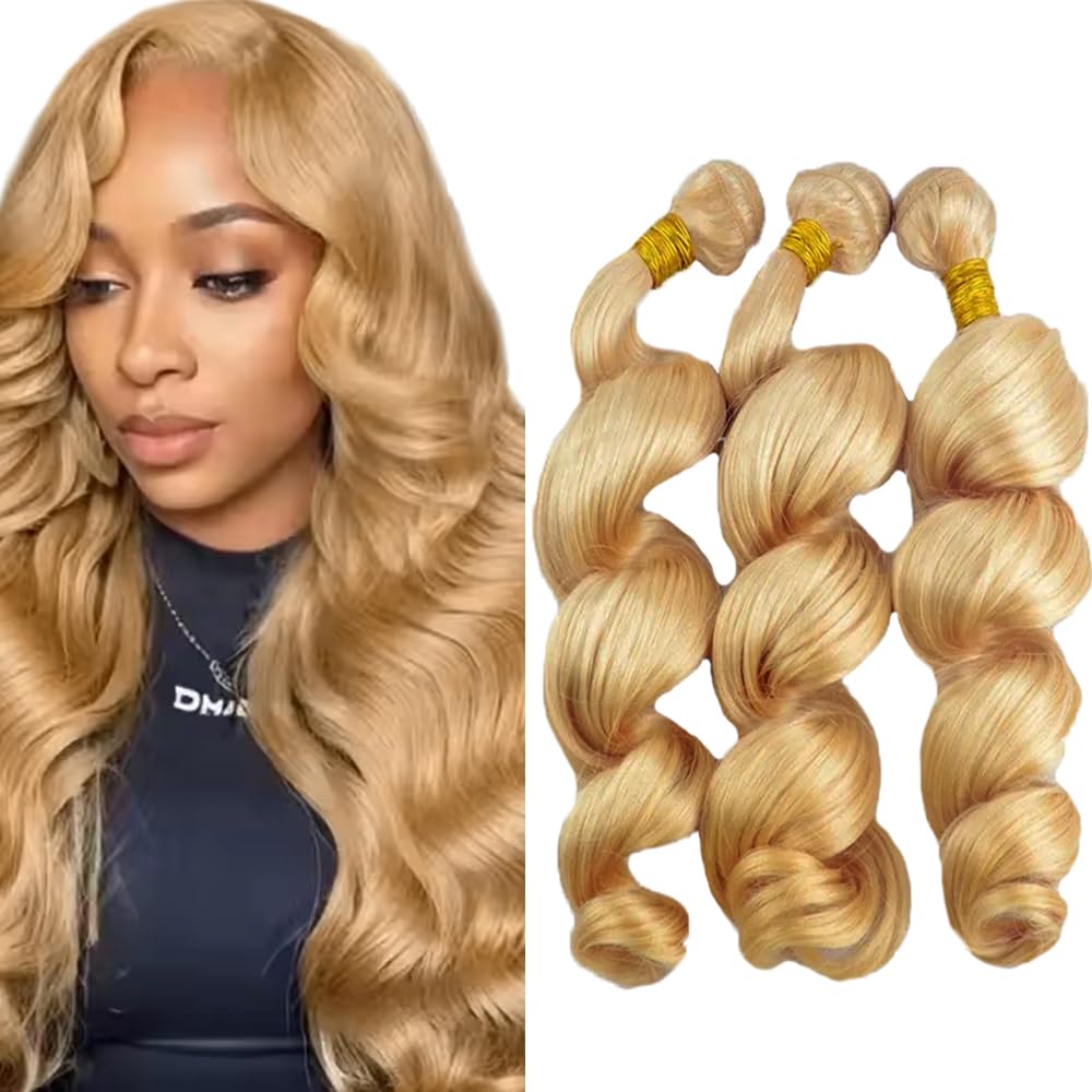 20 20 20 Inch #27 Blonde Bundles Human Hair Loose Deep Wave Bundles Unprocessed Brazilian Virgin Remy Hair 3 Bundle Honey Blonde