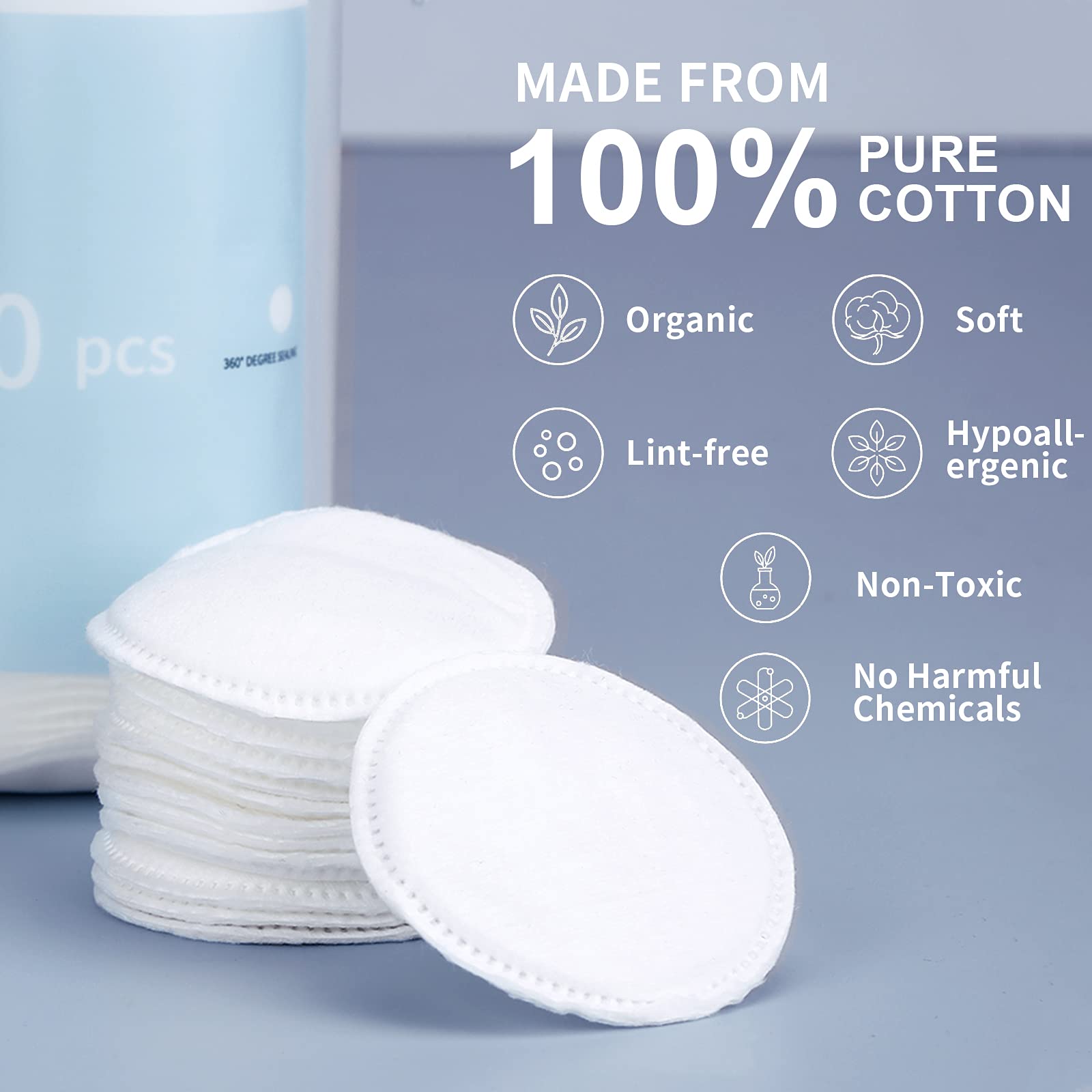 MSQ Cotton Rounds Makeup Remover Pads 600 Count 100% Cotton Facial Cleansing Round Cotton Pads Lint-Free,Hypoallergenic (Pack of