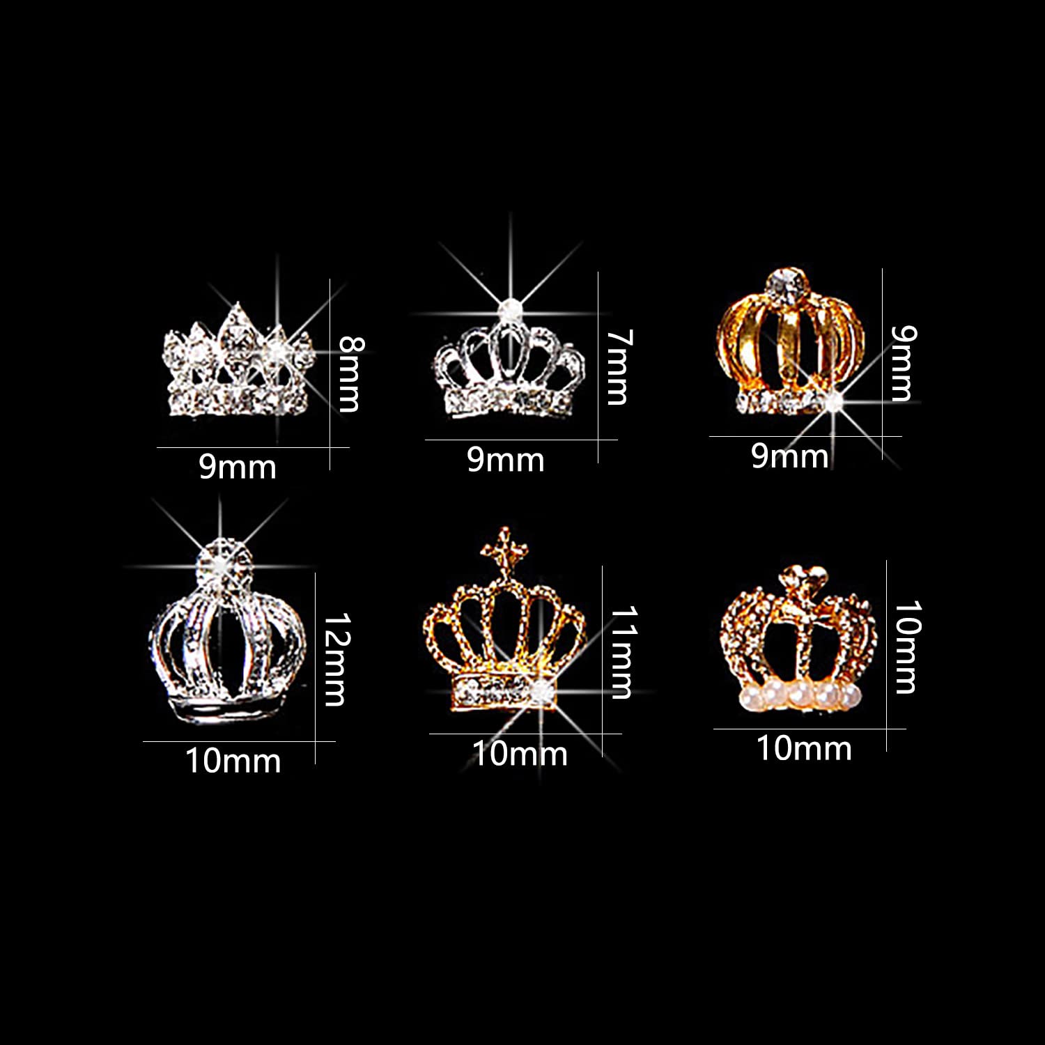 Wokoto 30Pcs Gold And Silver 3D Crowns For Nails 3D Alloy Crown Nail Charms For Nail Art 3D Studs Crown Diamonds Nail Jewels Set