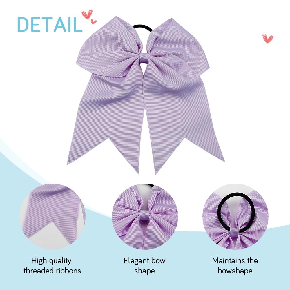 Large Cheer Bows For Cheerleaders Light Purple Hair Bows For Girls Softball Hair Bows Teen Girls College Sports Elastic Ponytail