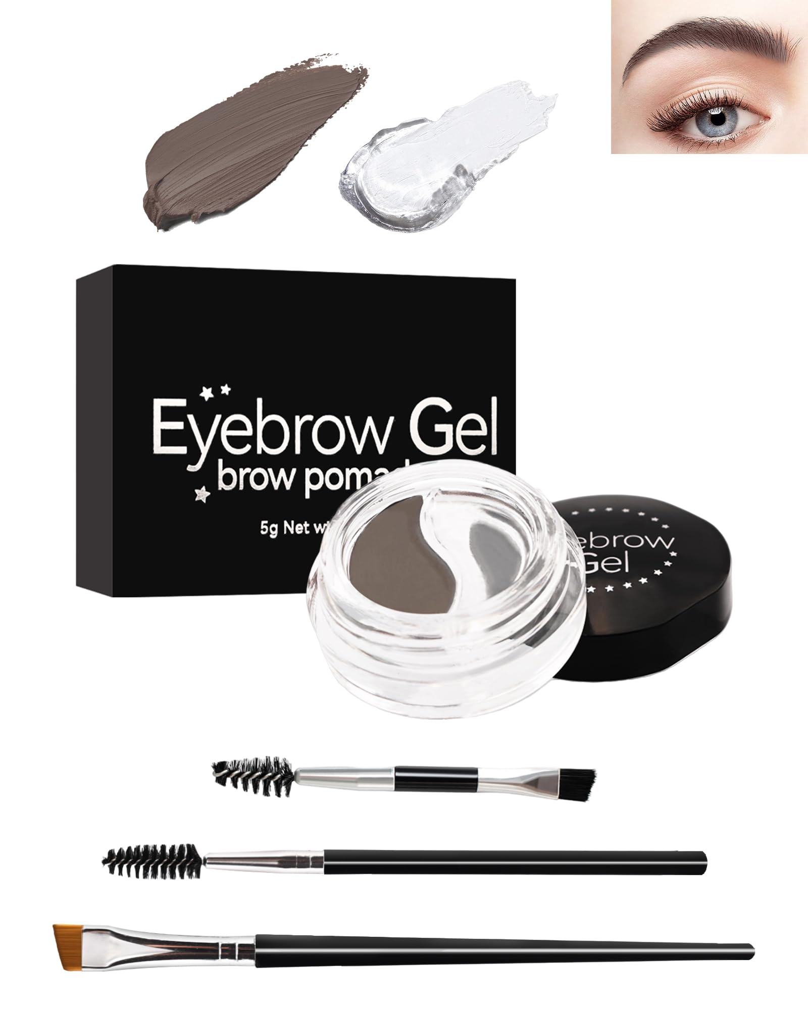 Eyebrow Pomade Brow Gel,2-in-1 medium Brown &Clear Eyebrow Color Wax With Brushes,Long-Lasting Waterproof High Pigment Cream Bro
