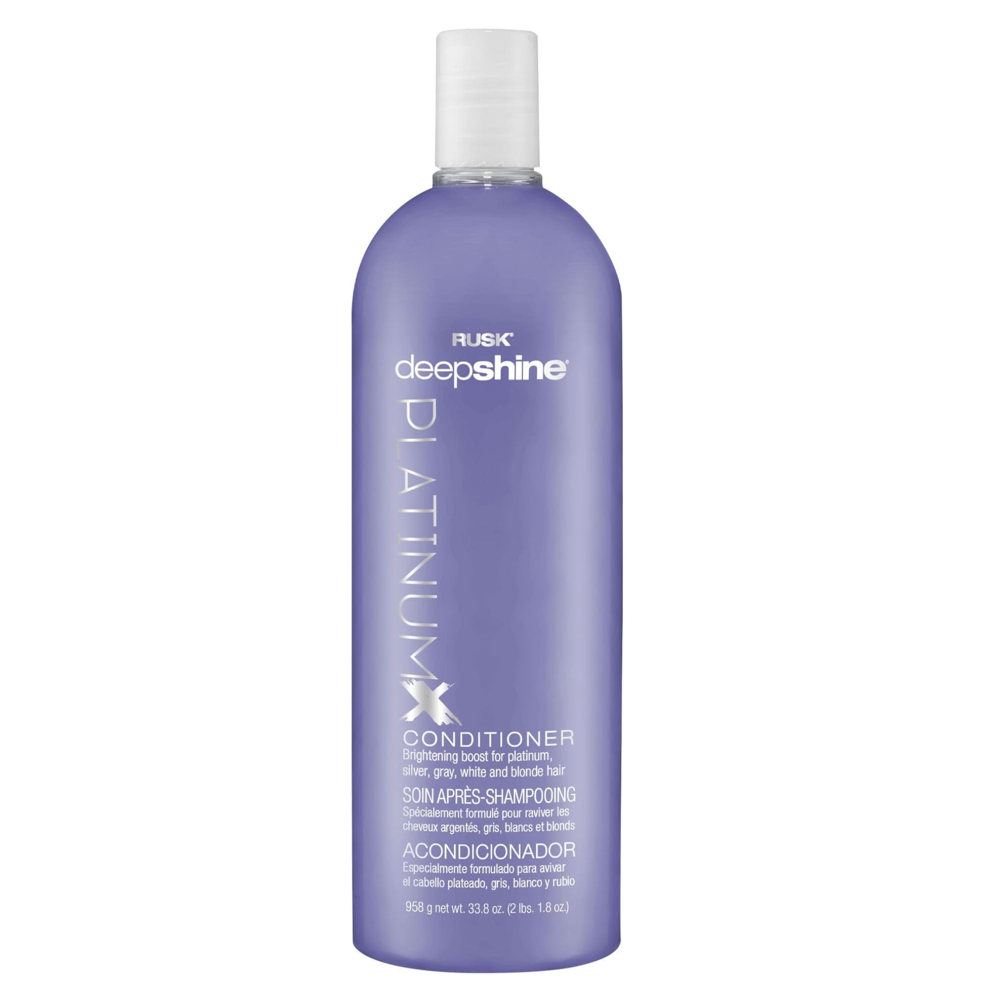 Rusk Deepshine Platinumx Conditioner, 33.8 Oz, Gentle Conditioner Eliminates Brassiness, Brightening Boost For Platinum, Silver,