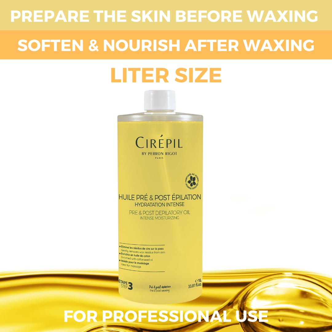 Cirepil - Pre & Post - Depilatory Oil - 1000 ml / 33.81 fl oz - Protects the Skin Before Waxing & Removes Wax Residue - Pre-Waxi