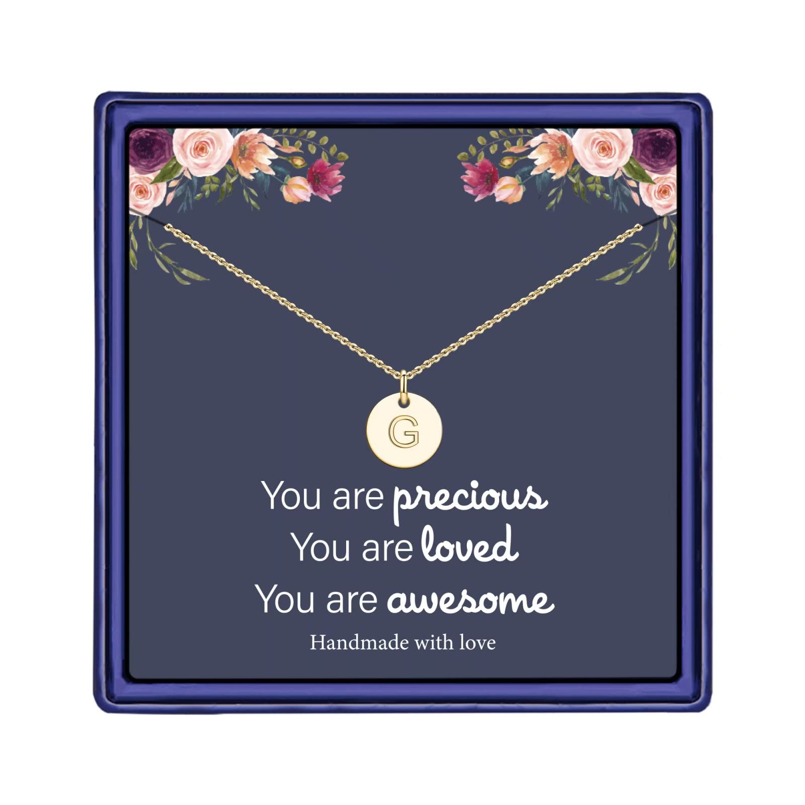 Hidepoo Tiny Gold Disc Initial Necklaces - 14K Gold Filled Double Side Engraved Letter Necklace Jewelry Gifts Hammered Personali
