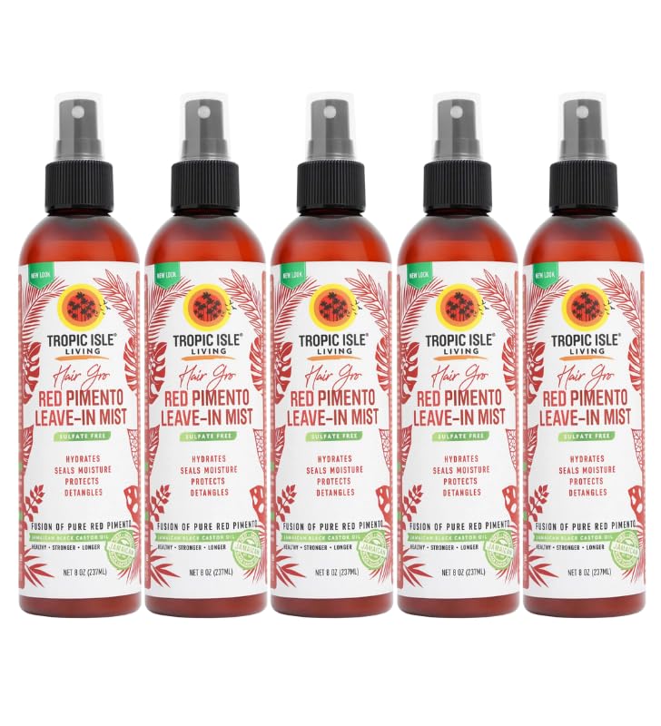 Tropic Isle Living Jamaican Black Castor Oil  5x Strong Roots Red Pimento Moisture Mist 8oz bundle  Promotes Hair Growth, Deta