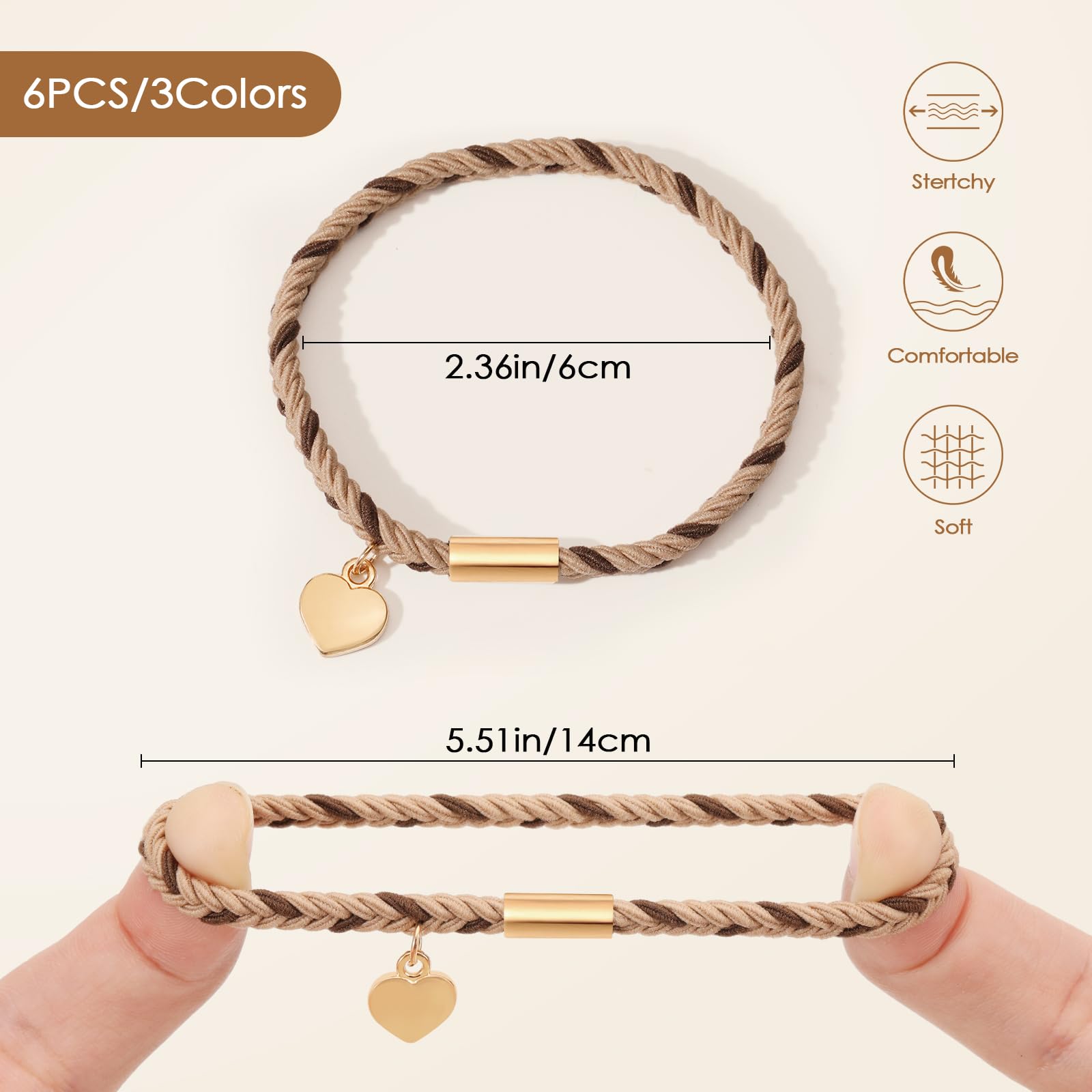 6 Pcs Hair Bracelets For Women, Letter Boho Hair Ties For Thick & Thin Hair, Gold Initial Bracelet Sets, Dual-Use Stretch Bracel