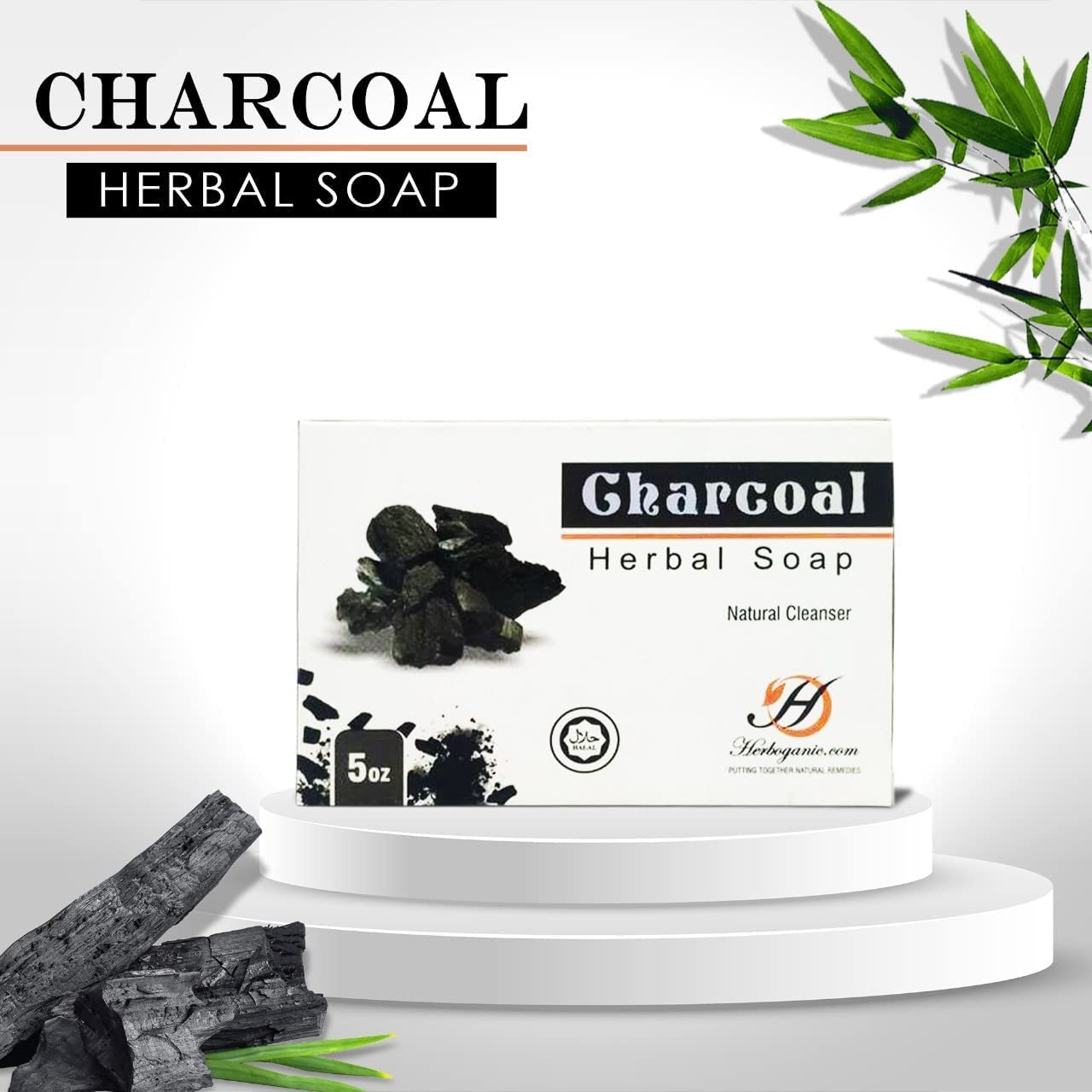 HERBOGANIC Charcoal Herbal Soap | Pack of 3 of 5oz soap Bar | Natural Bar Soap for Face and Body | Hydrating and Nourishing | Su