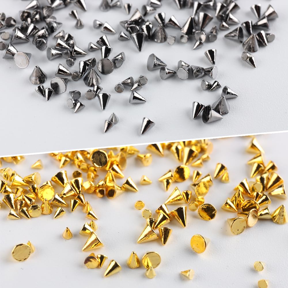 3D Mini Metal Punk Nail Art Studs Mixed Sizes Gold Black Cone Spikes Alloy Nail Rivets Jewelry For Women Goth Nail Art Charms Na