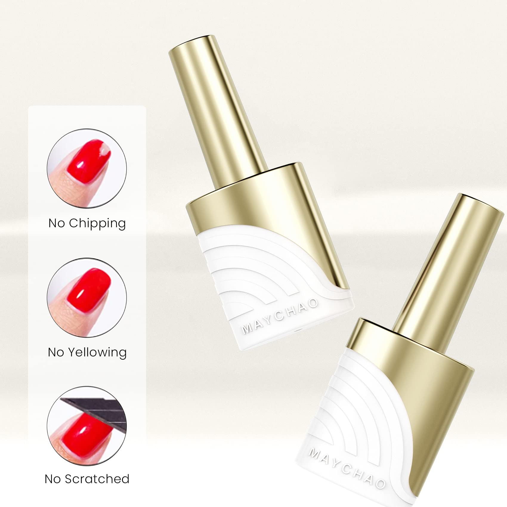 Maychao Glossy Gel Top Coat, 15Ml Gel No Wipe Glossy Top Coat Soak Off Nail Lamp Gel Nail Polish Glossy Finish Long Lasting For