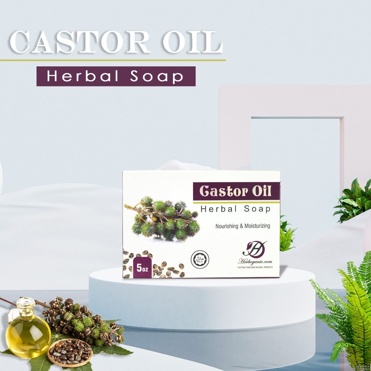 HERBOGANIC Castor Oil Herbal Soap | 3 Pack Natural Bar Soap for Face and Body | Nourishing and Rejuvenating | Infused with Casto