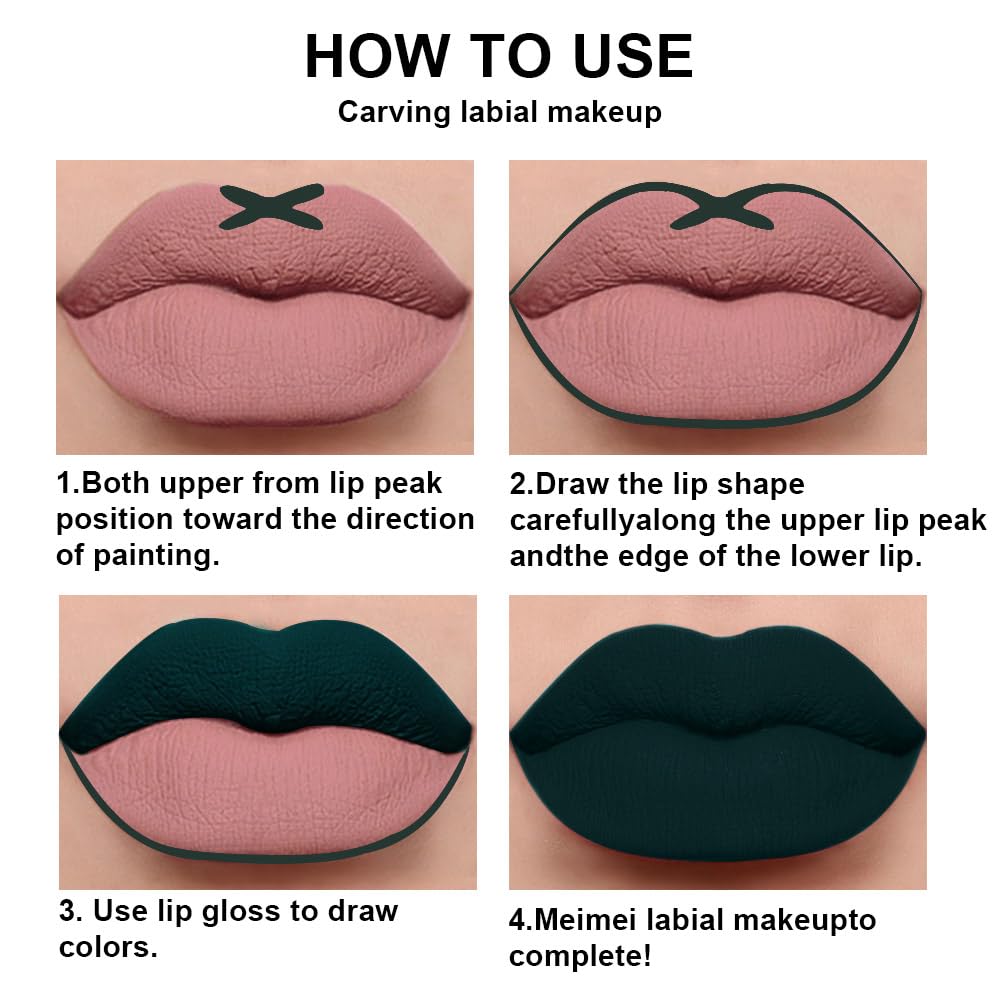 Evpct 2Pcs Matte Dark Green Lipstick And Lip Liner Gloss Makeup Set Dnm Matt Matte Liquid Lipstick Long Lasting Set 24H And With