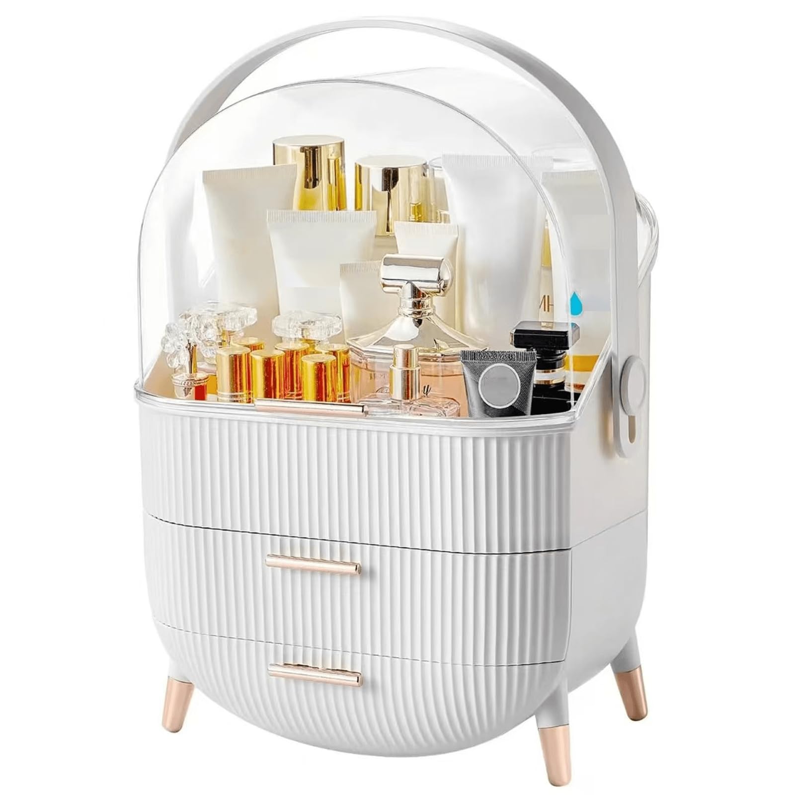 Makeup Organizer with Transparent Lid & 2 Drawers - Large Capacity Cosmetic Skincare Storage Box for Bathroom Vanity, Countertop