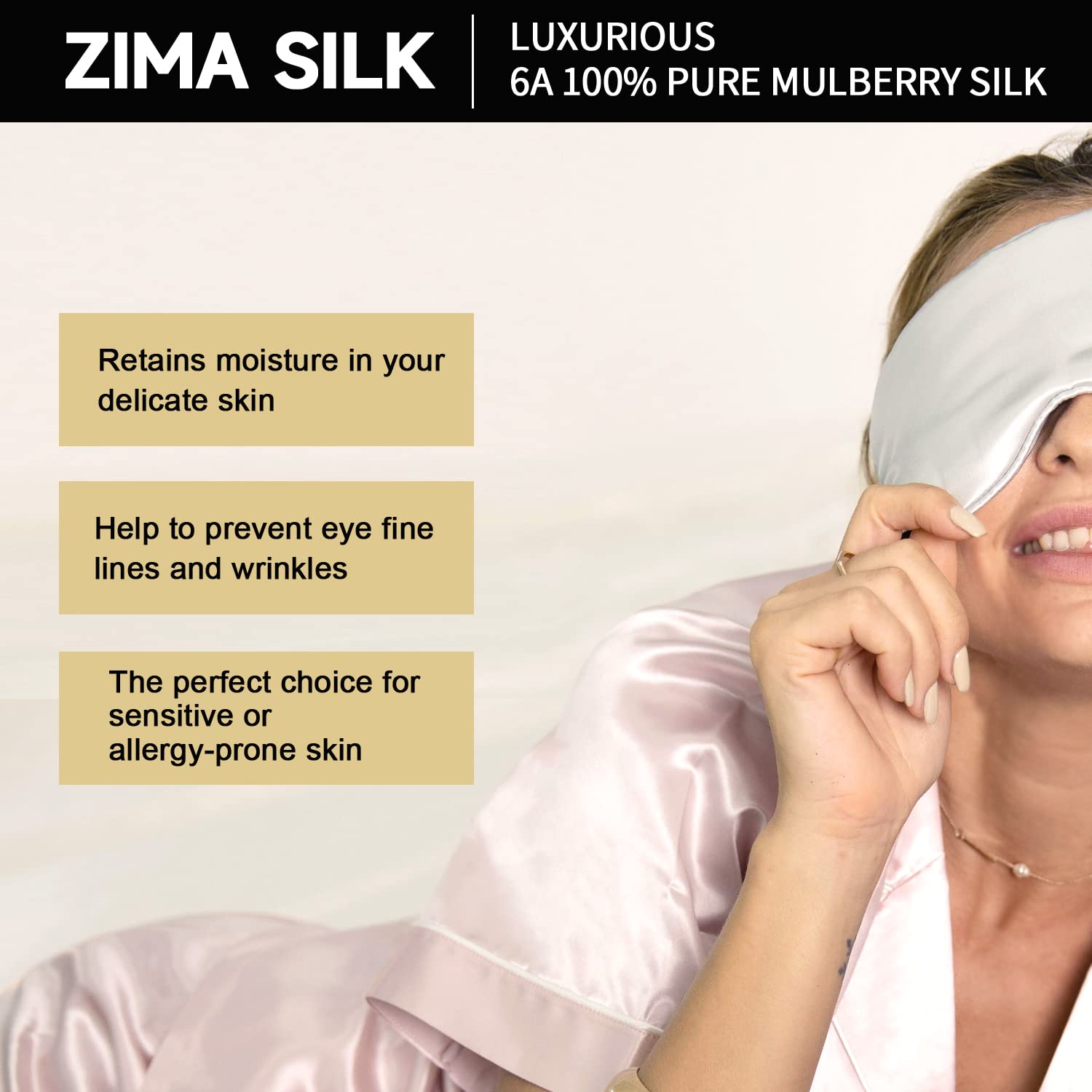 Zimasilk Adjustable Silk Contour Sleep Mask, 100% 22 Momme Mulberry Silk Eye Mask, Designed For Long Lashes And Eyelash Extensio