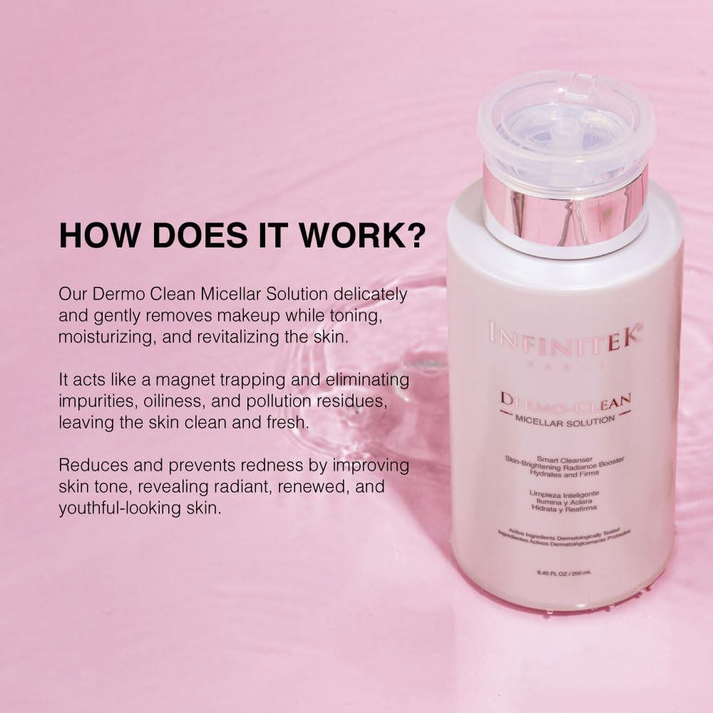 Infinitek Paris Micellar Water Solution With Hyaluronic Acid 8.45 Fl Oz - Skin Care Product And Makeup Remover - Hydrating Clean