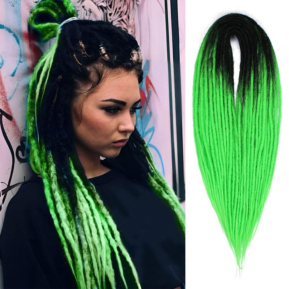 18 Inch Lime Green Double Ended Dreadlock Extensions, 20 Strands Handmade Synthetic DE Dreads Extensions, Thin 0.6cm Width Regga