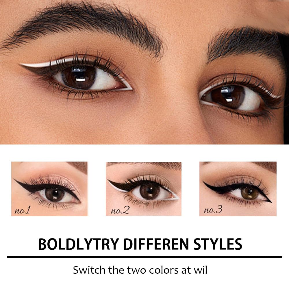 Amy'S Diary 2 Pcs Black&White Liquid Eyeliner Set, Matte Eyeliner Set Eye Liners For Women Waterproof Longlasting Delineadores D
