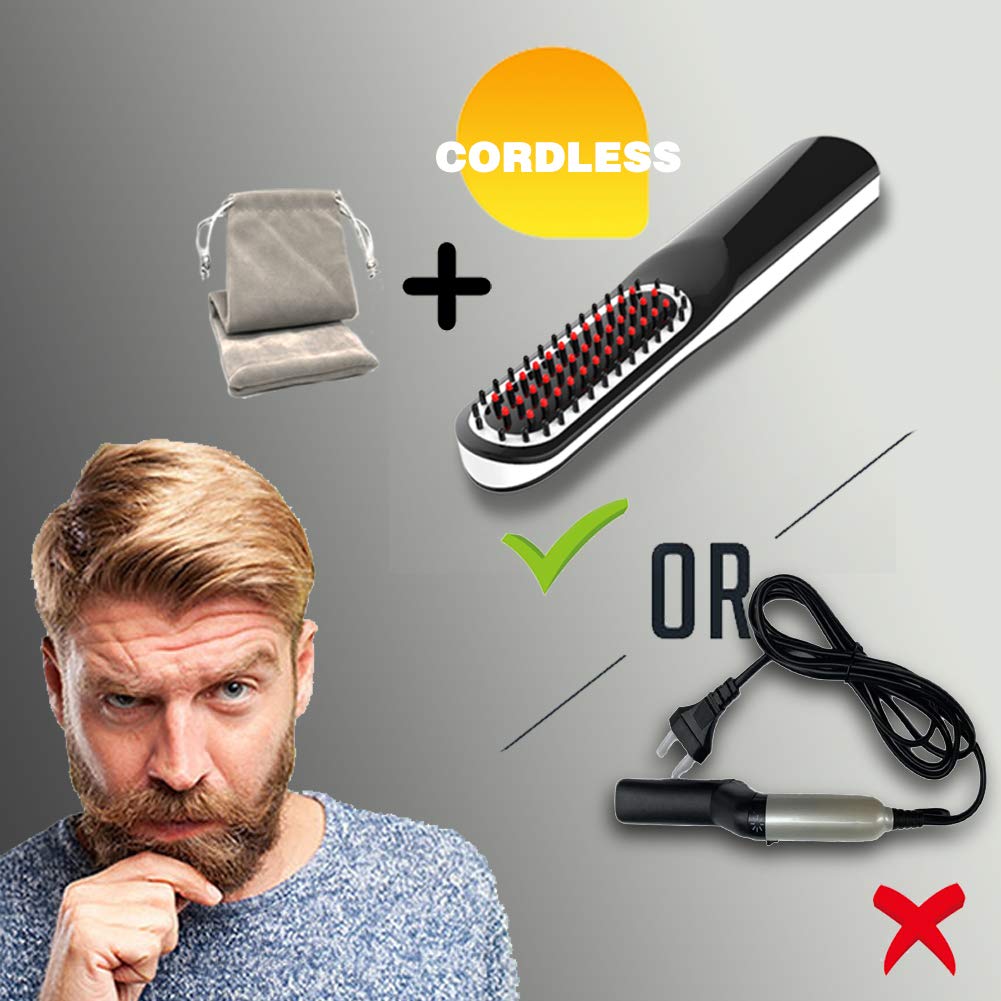 Beard Straightener, Beard Straightening Comb with Cordless/Mini Sized/Auto Shut Off for Traveling, Home, Dating, Great Gift for