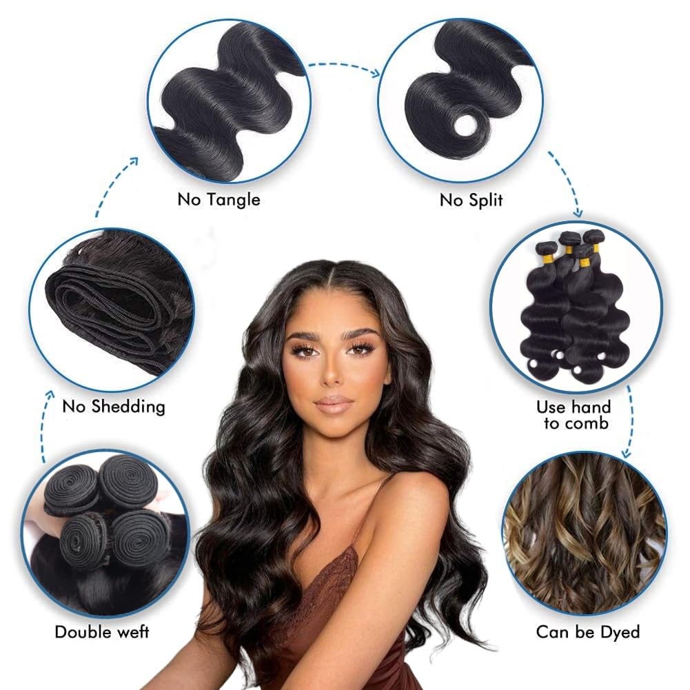 Body Wave Bundles Human Hair 12A Human Hair Bundles 4 Bundles 22 24 26 28 Inch Body Wave Hair Extensions Real Human Hair 100% Un