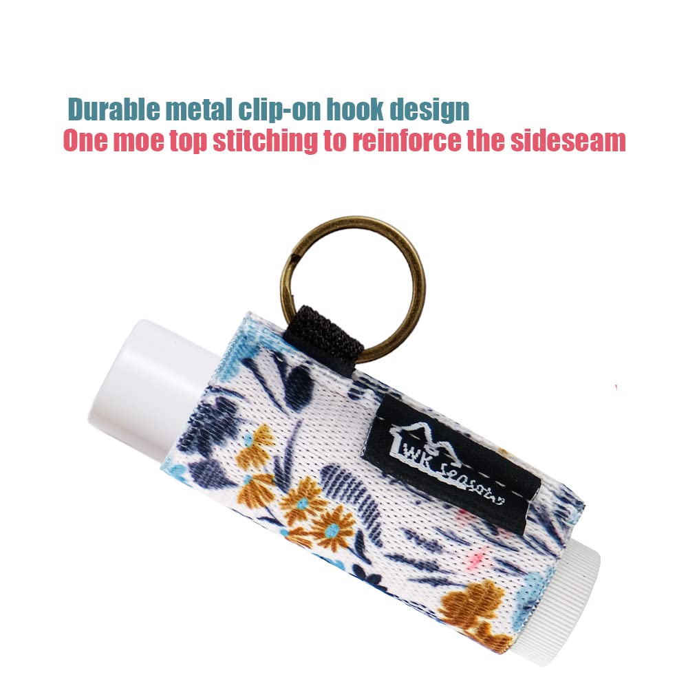 WK IEASON - Lip Balm Holder Keychain Clip On Lipstick Sleeve Chapstick Sleeve Holder Keychain (Floral Print)