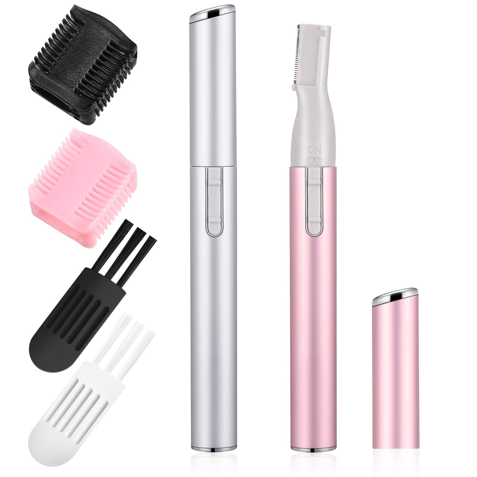 2 Pcs Electric Eyebrow Trimmer Women Precision Face Razors Mini Shaver Battery Operated Small Facial Hair Remover with Comb Pers