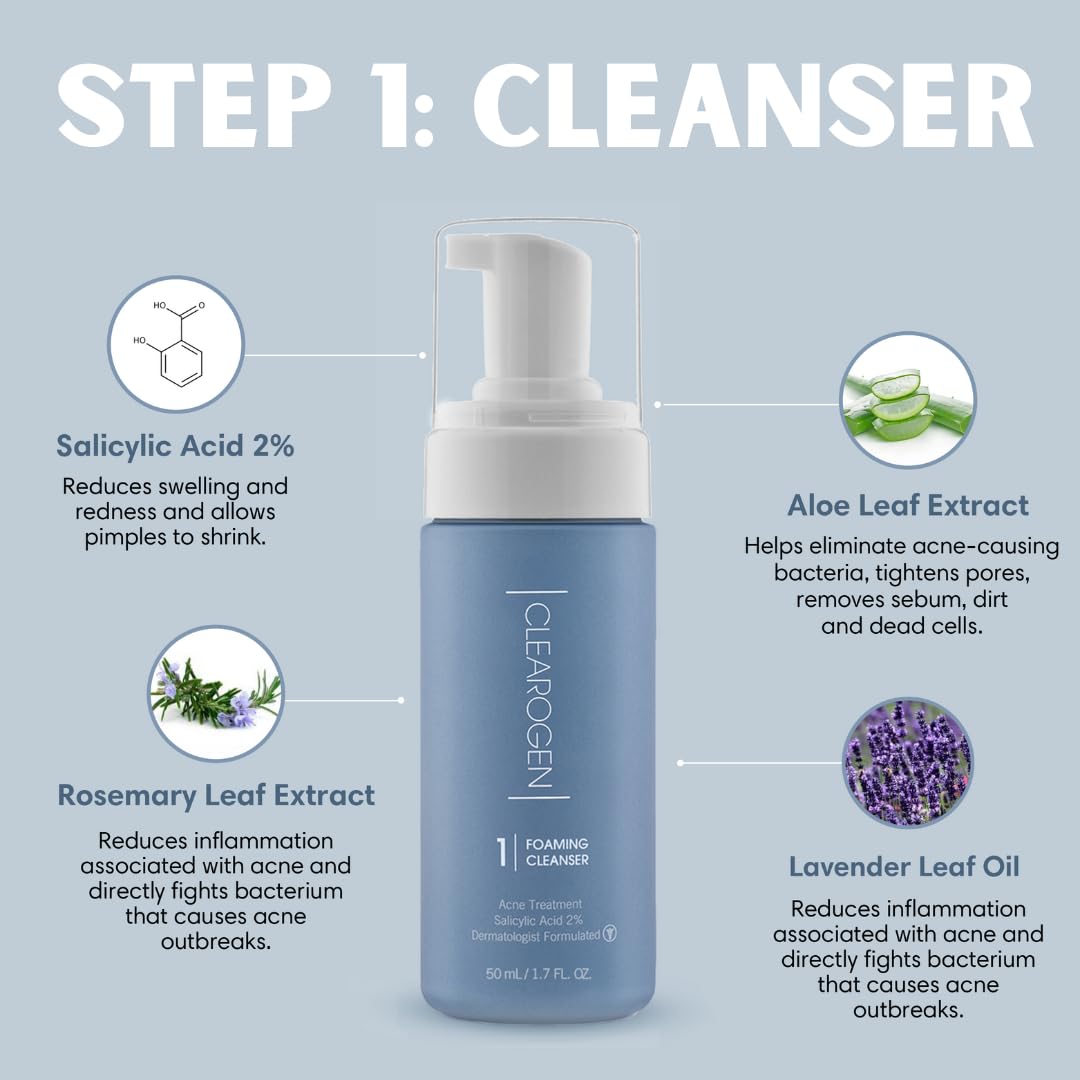 Clearogen Hormonal Acne Solution Natural Anti-Dht Ingredients Formula Benzoyl Peroxide, 1 Month Original Benzoyl Kit