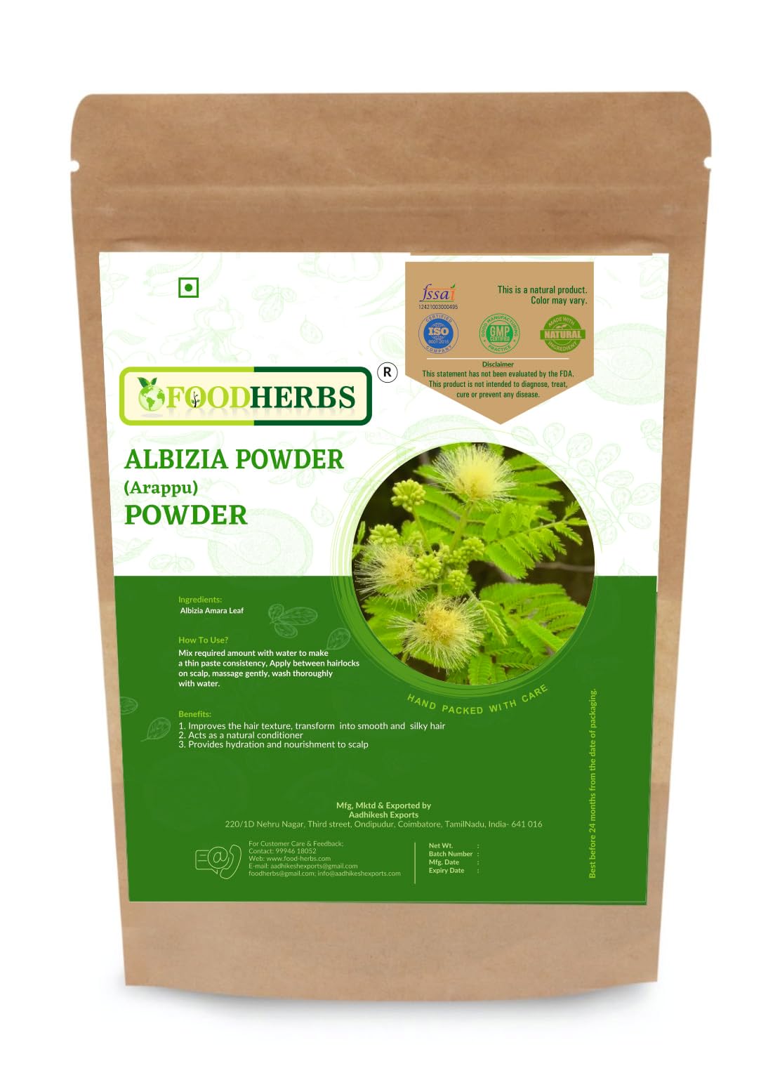 FOODHERBS Arappu powder | Natural shampoo and conditioner | Albizia Amara | Helps with Hair Fall | Scalp Care | 200 Gms/0.44 Lbs