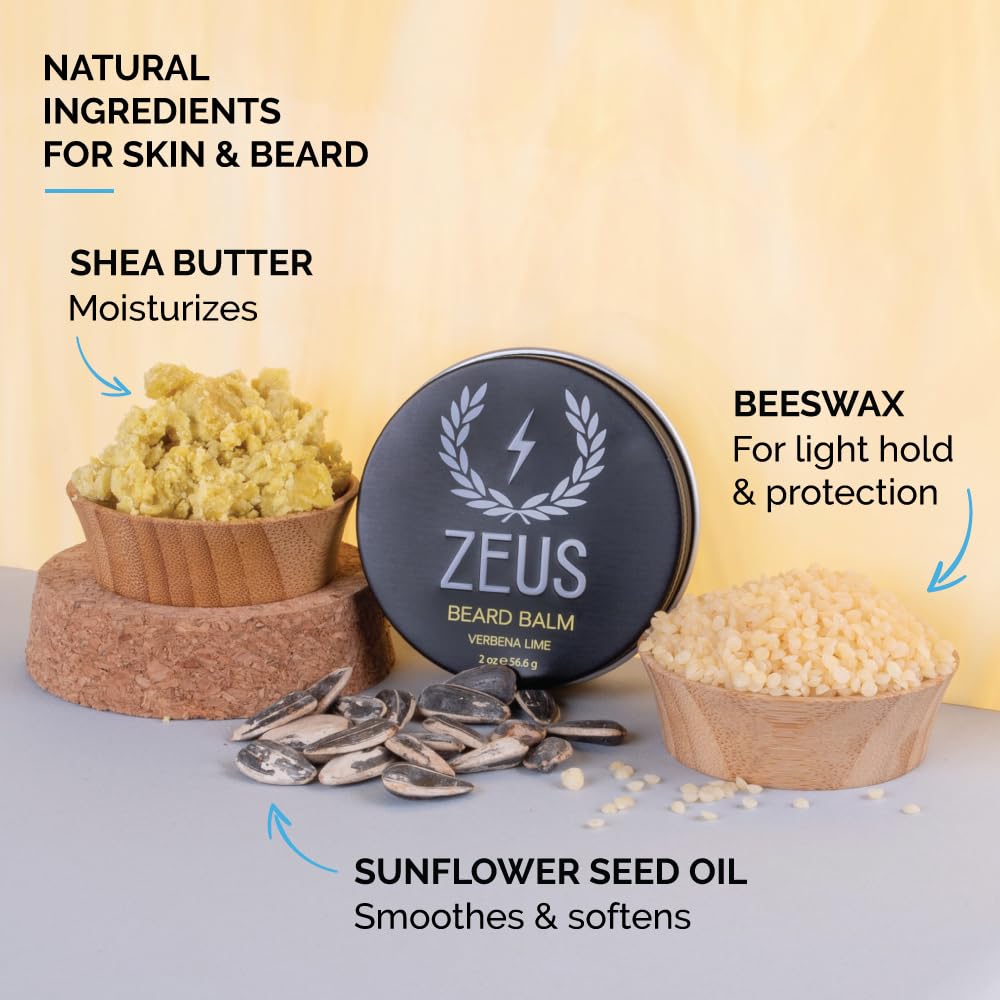 Zeus Beard Balm Leave-In Conditioner, Beard Styling Grooming Balm With Natural Beeswax & Shea Butter (Made In Usa) 2 Oz. Verbena