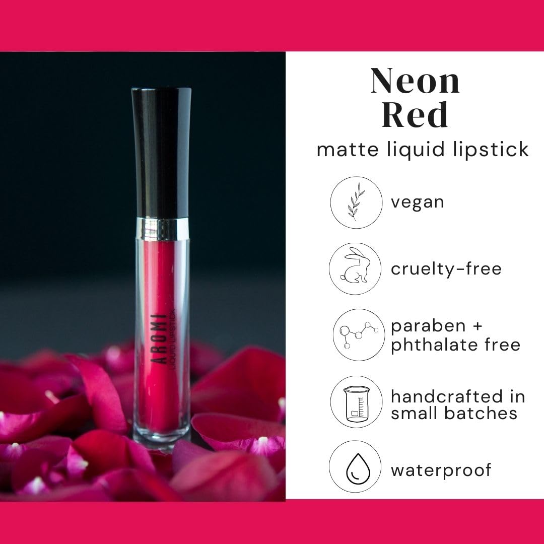 Aromi Matte Liquid Lipstick | Bright Magenta Red Lip Color, Long-Lasting, Transfer And Smudge Proof, Waterproof, Paraben, Phthal