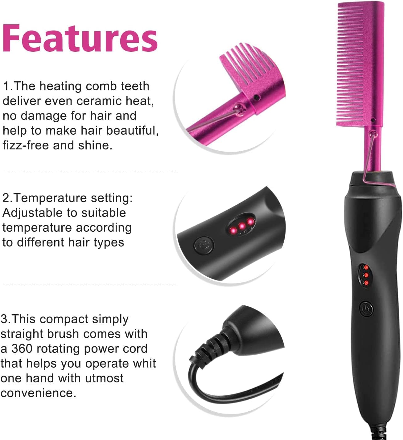 Hot Comb Hair Straightener for Natural Black Hair and Lace Front Wigs - Electric Heat Pressing Comb Set With Lace Melting Spray