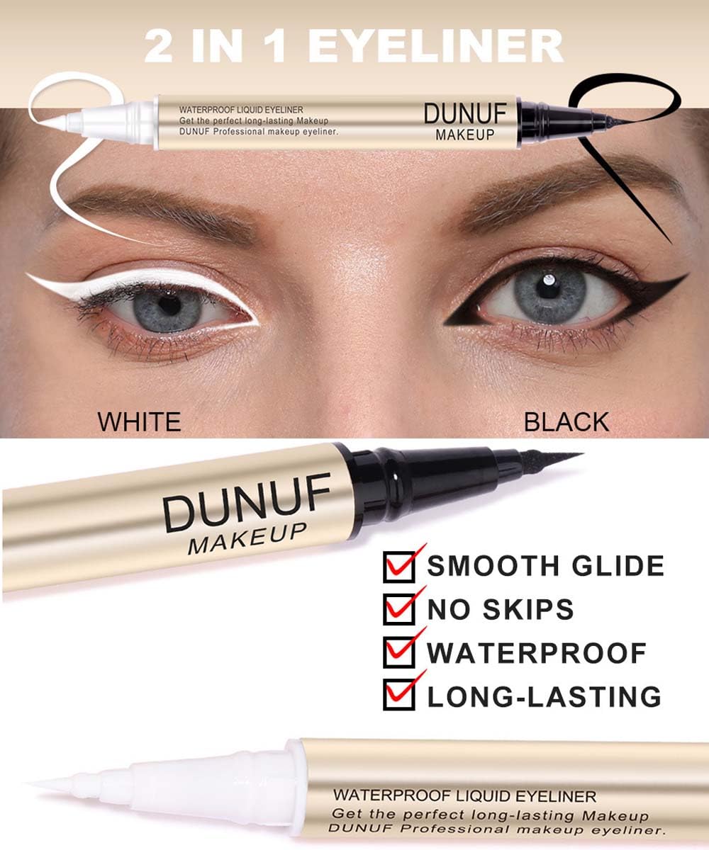 Beuking Waterproof Eyeliner Pen, Black/White, Smooth, Easy To Apply, Long Lasting, Anti-Sweat, Quick Drying, Oil-Proof, Convenie