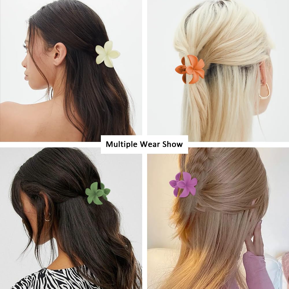 Ahoney 10Pcs Small Flower Hair Accessories, 1.7' Mini Matte Jaw Claws For Thin To Medium Hair, Cute Hair Claws For Girls (Colorf