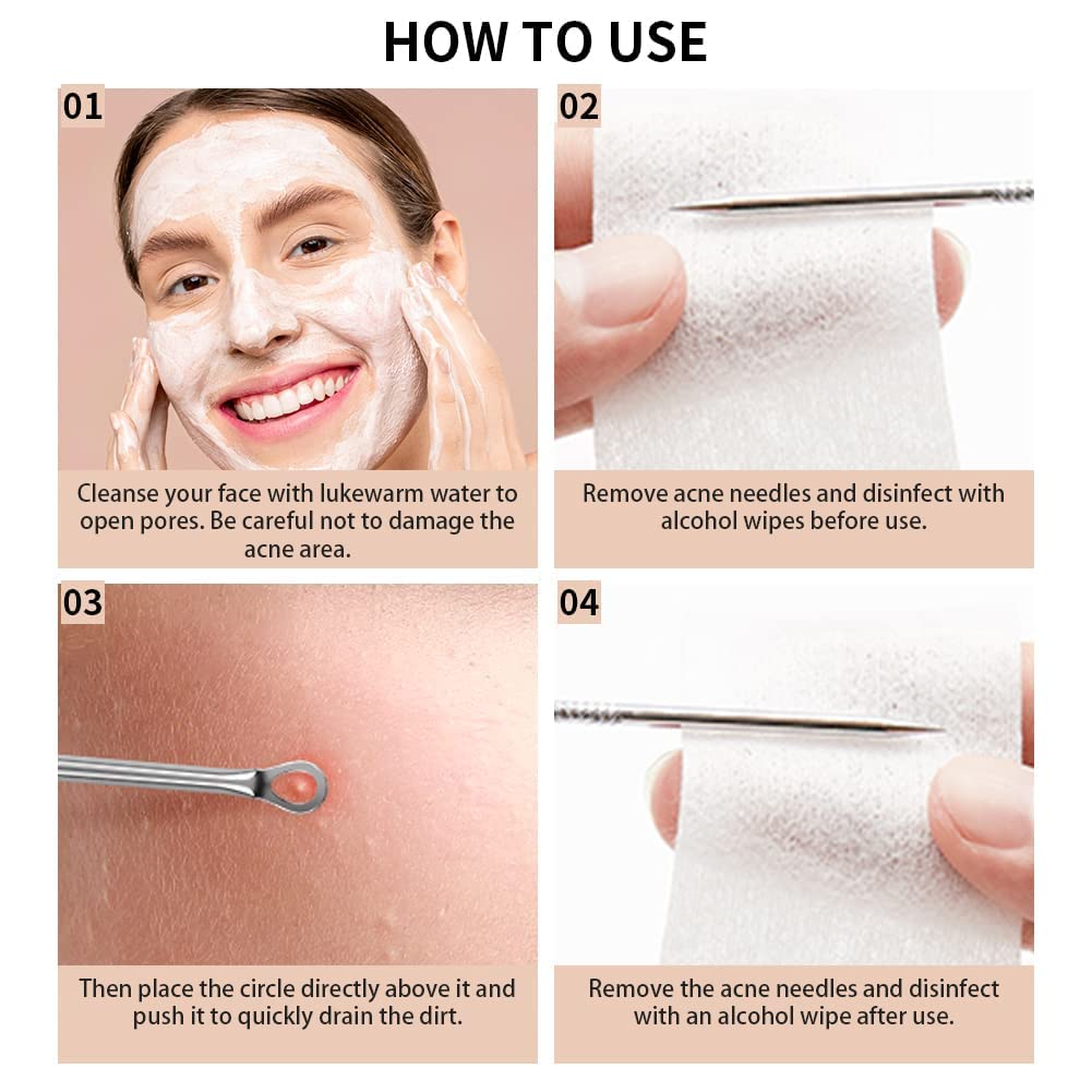 DUcare Backhead Remover 4pcs Professional Spot Pimple Popper Tool Kit Comedone Extractor Tweezers for Remove Zit Acne with Case