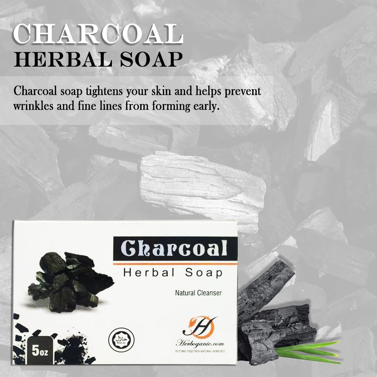 HERBOGANIC Charcoal Herbal Soap | Pack of 3 of 5oz soap Bar | Natural Bar Soap for Face and Body | Hydrating and Nourishing | Su