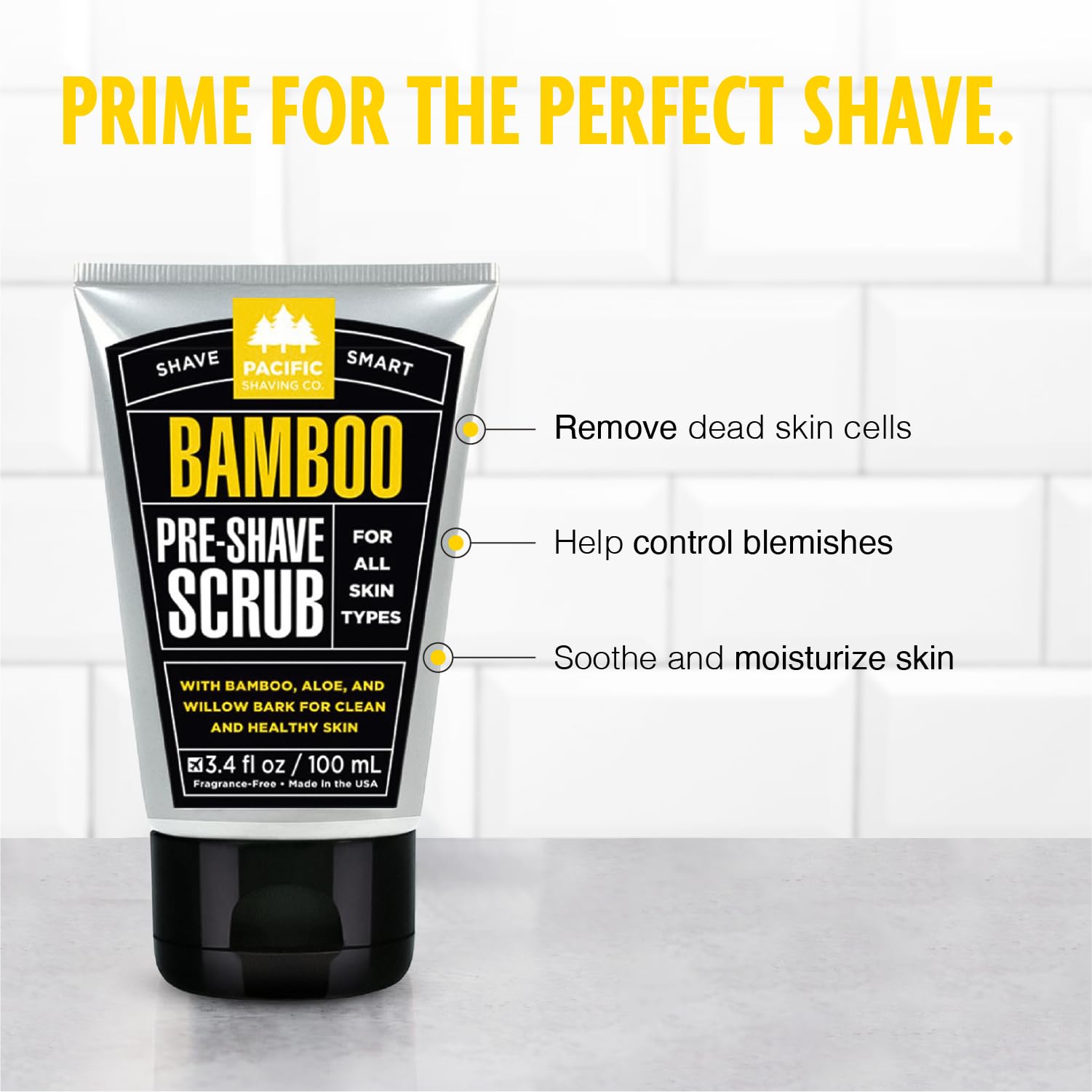 Pacific Shaving Company Bamboo Pre-Shave Scrub - Exfoliating Face Scrub & Cleanser - Daily Face Wash for Men with Aloe Vera & Wi
