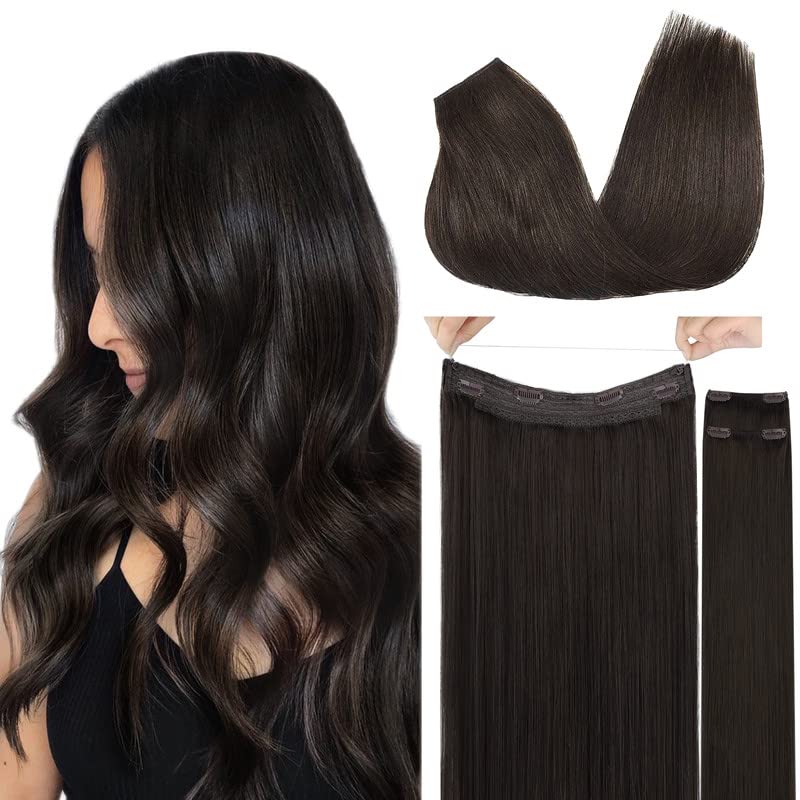 Goo Goo Wire Hair Extensions Human Hair, 2 Dark Brown Natural 18Inch 125G, Invisible Wire Hair Extensions With Transparent, Seam