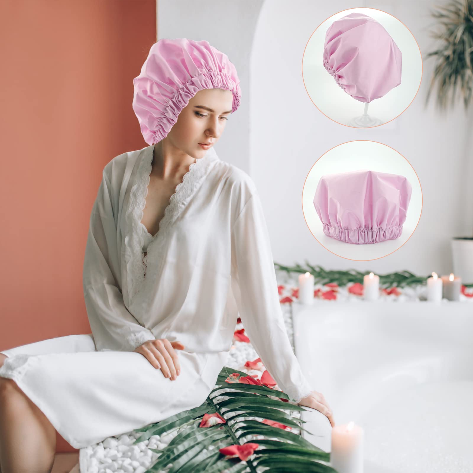 Reusable Shower Cap For Women, Large Waterproof Shower Bonnet Washable Elastic Band Bath Hair Hat For Long Hair, Braids(Purple)
