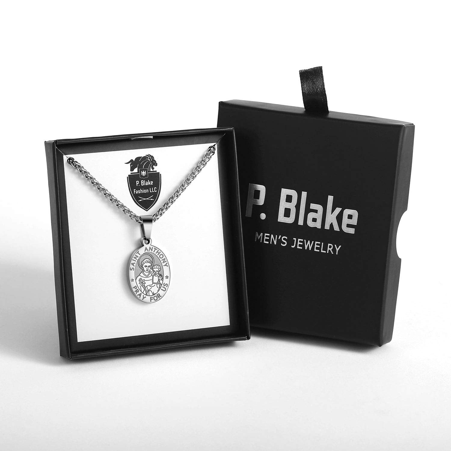 P. BLAKE St. Saint Anthony Medal Necklace Stainless Steel Catholic St Anthony Pendant Chain